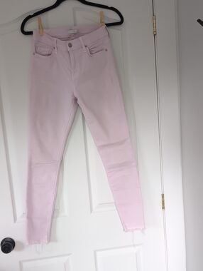 7 For All Mankind High-Rise Skinny Strech Pink Jeans With Frayed Hem